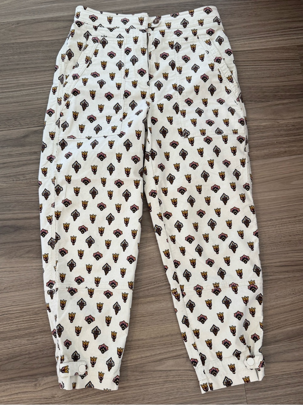 Anthropologie Patterned Corduroy White Pants - Size 4